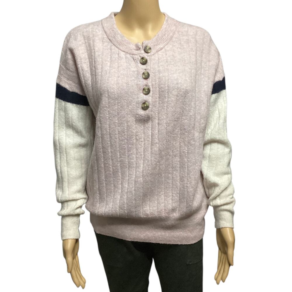 Madewell‎ Pink Henley Long Sleeve wool alpaca blend Top XXS